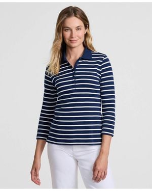 Lands' End 3/4 Sleeve Supima Cotton Polo Shirt - Blue