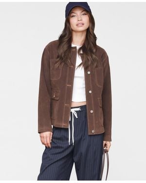 Avec Les Filles Wing-collar Faux-suede Jacket - Brown