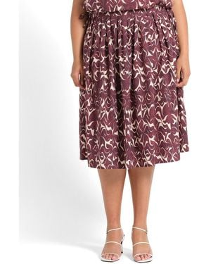 Estelle Brinley A-line Pleated Print Midi Skirt - Red