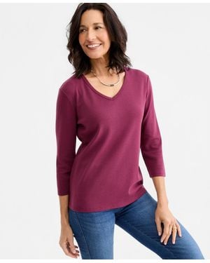 Style & Co. Cotton 3/4-sleeve V-neck Tee - Purple