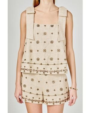 Endless Rose Bow Sleeveless Beaded Top - Natural