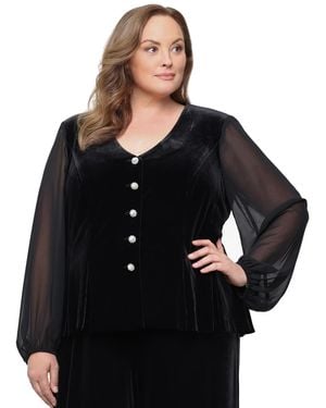 Alex Evenings Plus Size Velvet V-neck 3/4-sleeve Blouse - Black