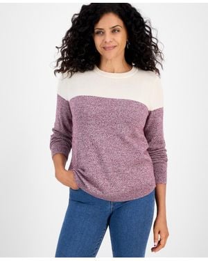 Style & Co. Cotton Colorblocked Pullover Sweater - Purple