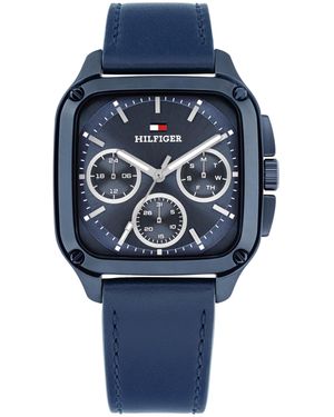 Tommy Hilfiger Multifunction Blue Leather Strap Watch