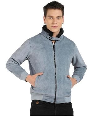 Campus Sutra Zip-front Jacket With Fleece Detail - Blue