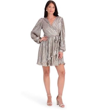 Siena Jewelry Long Sleeve Wrap Dress - Gray