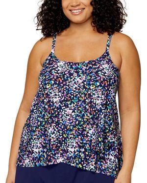Island Escape Plus Size Cape Town Draped Tankini Top - Blue