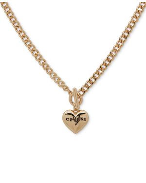 Clueless Tone Pave Logo-etched Heart 16" Pendant Necklace - Metallic