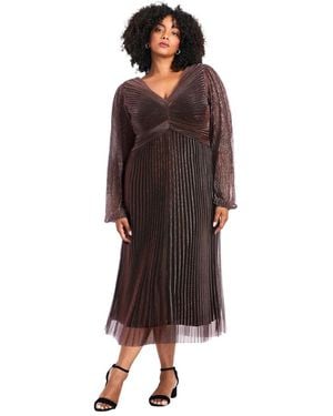 Avenue Plus Size Pleated Plisse Dress - Brown