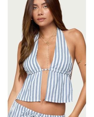 Edikted Macey Striped Split Front Backless Top - Blue