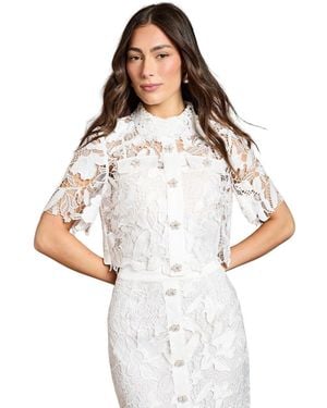 Coast Lace Detail Short Sleeve Collared Shirt - White