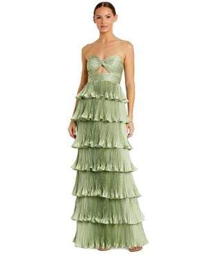 Mac Duggal Pleated Charmeuse Strapless Tiered Ruffle Gown - Green