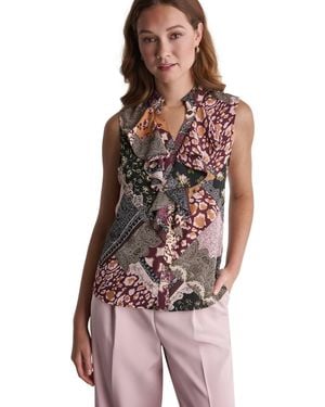 BCBGMAXAZRIA Ruffle Mixed Print Button-front Blouse - Multicolor