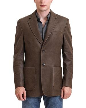 BGSD Men Luke 2-button Distressed Leather Blazer - Brown
