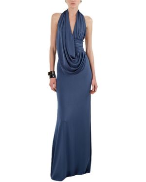 Nocturne Draped Halter Neck Maxi Dress - Blue