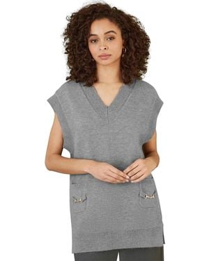 Yumi' Knitted V-neck Vest Tunic - Gray
