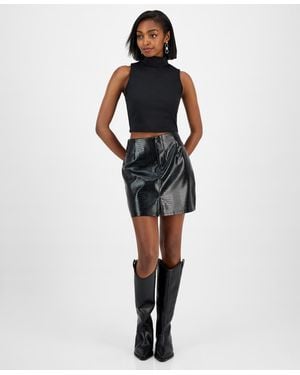 BarIII Crocodile-embossed Faux Leather Mini Skirt - Black