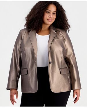 Anne Klein Plus Size Notch-collar Long-sleeve Blazer - Brown