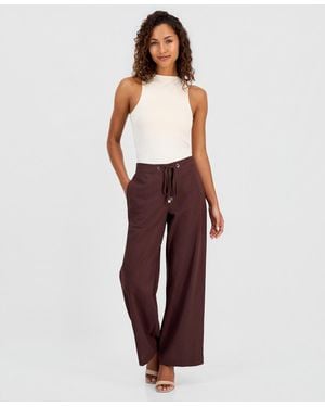 Tahari Cotton & Linen Drawstring Pull-on Pants - Red