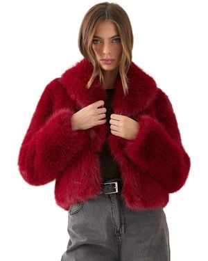 MissPap Faux Fur Cropped Collar Coat - Red