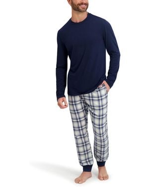 Hanes Long Sleeve Crew Flannel Sleep Set - Blue