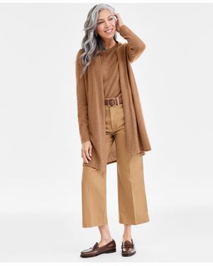 Charter Club 100% Cashmere Split-hem Long Cardigan - Natural
