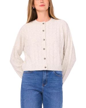 1.STATE Long Sleeve Crewneck Cardigan Sweater - White
