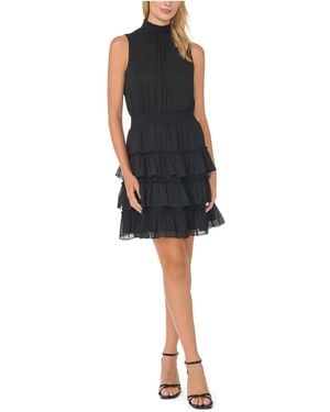 Cece Mock-neck Tiered-ruffle Dress - Black