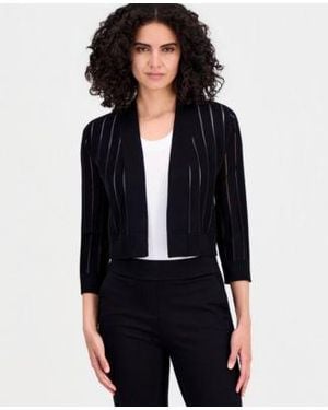 Anne Klein Sheer Stripe 3 4 Sleeve Cardigan - Black