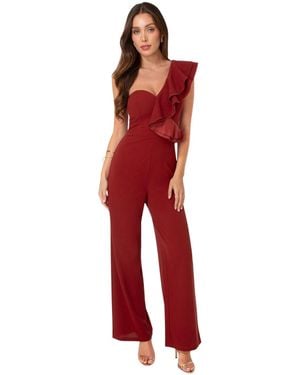 Bebe Scuba Crepe Wide-leg Ruffle-sleeve Jumpsuit - Red