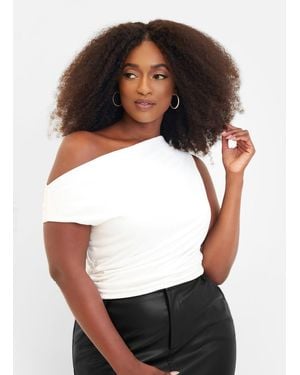 Rebdolls Plus Size Essential Asymmetrical Short Sleeve Top - White