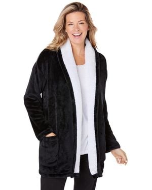 Dreams & Co. Plus Size Sherpa Lined Collar Microfleece Bed Jacket - Black