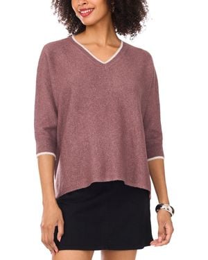 Vince Camuto Cozy V-neck Tipped 3/4-sleeve Sweater - Purple