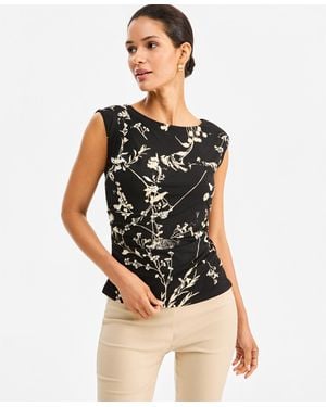 INC International Concepts Floral-print Boat-neck Blouse - Black