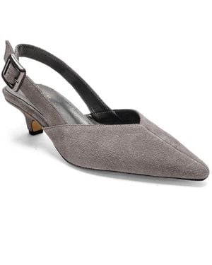Forever & Always Shoes Forever And Always Shoes Dioris Leather Slingback Kitten Heel Pump - Metallic