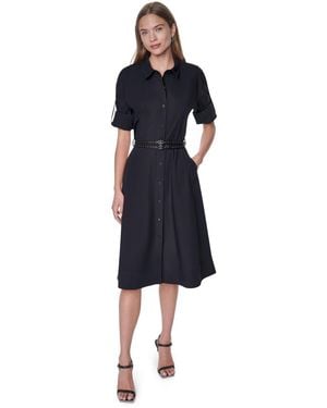 DKNY Petite Roll-tab Button-down Dress - Blue
