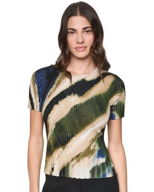 DKNY Printed Rib Knit Crewneck Short-sleeve Sweater - Green