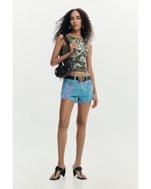 Desigual Printed Denim Shorts - Blue