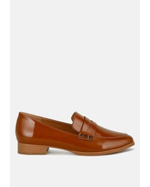 Rag & Co Patent Pleather Penny Loafers - Brown