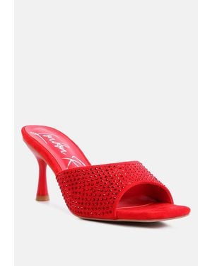 LONDON RAG Imprint Heat Set Diamante Slip On Sandals - Red