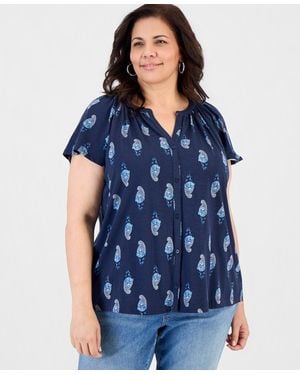 Style & Co. Plus Size Flutter-sleeve Blouse - Blue
