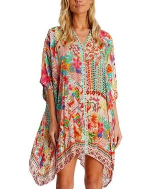 La Moda Clothing Short Sleeve Mini Kaftan Dress - Orange