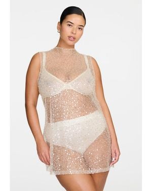 CUUP The Mock Neck Mini Dress- Sequin - White