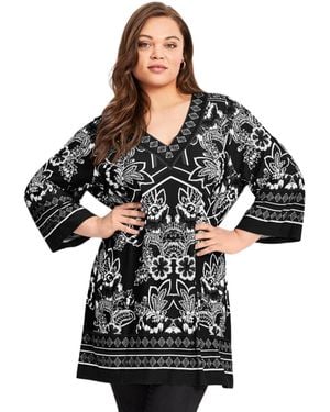Avenue Scarf Print Tunic Top - Black