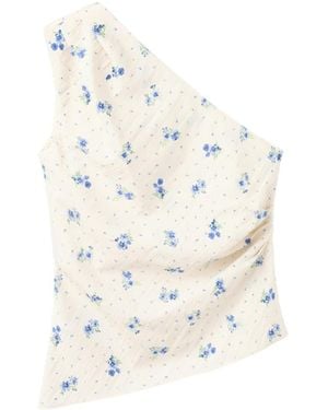 Mango Floral Asymmetrical Top - White