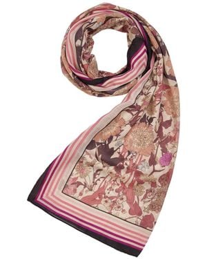 Fable England Deco Blooms Candy Stripe Border Lightweight Scarf - Pink