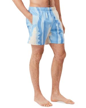 Lacoste Polyester Mid-length Striped Swim Trunks - Blue