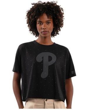 Starter Philadelphia Phillies Rhinestone Sprinkle Boxy Cropped T-shirt - Black