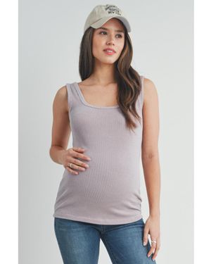Hello Miss Maternity Square Neck Ribbed Sleeveless Tank Top - Gray