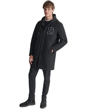 DKNY Tufted-chenille Logo Applique Long Hooded Stadium Coat - Black